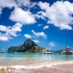 El Nido beach boats and Cadlao Island, Palawan