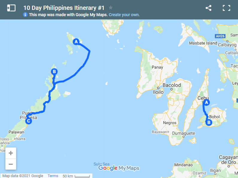 10 Day Philippines Itinerary map