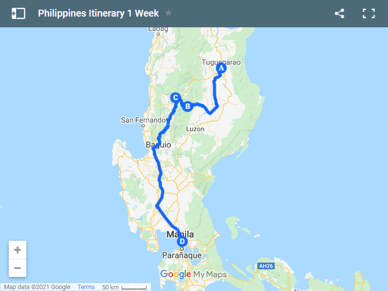 Philippines Itinerary 1 Week map
