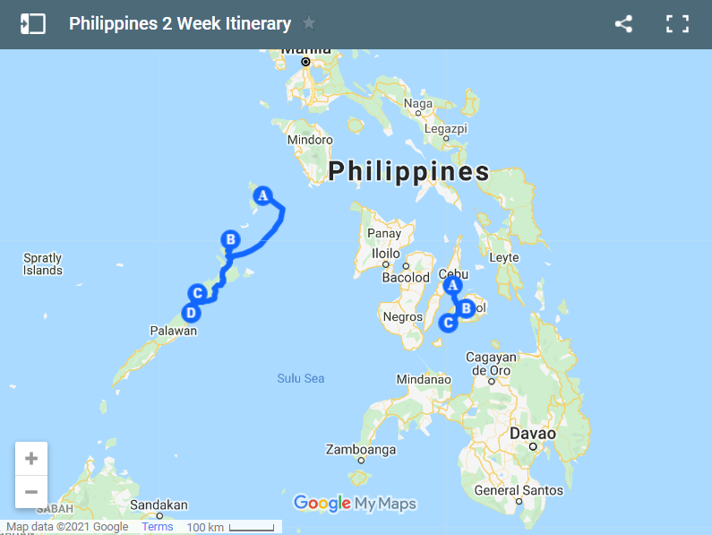 Philippines 2 Week Itinerary map