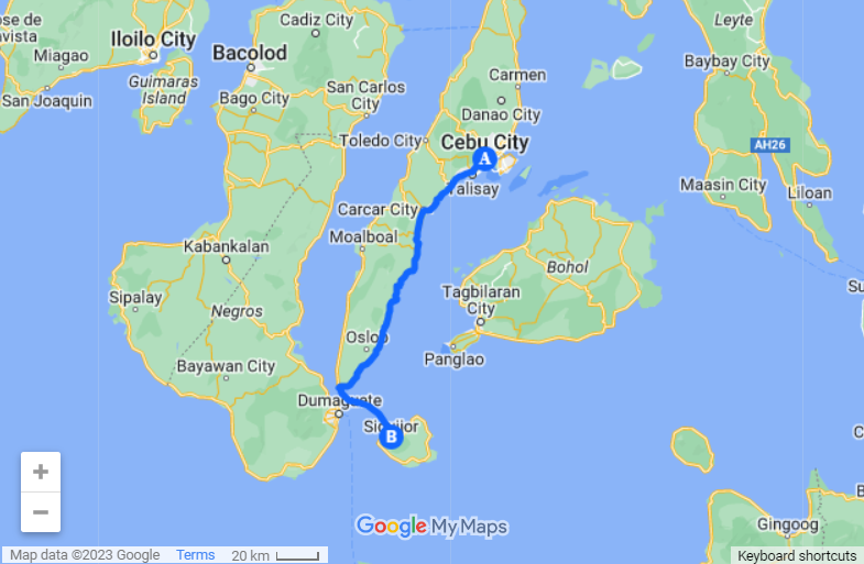 Cebu To Siquijor map