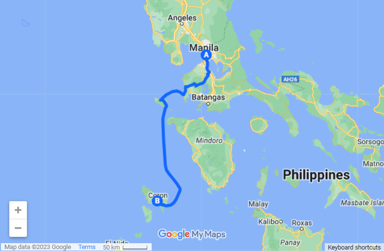 Manila to Coron map