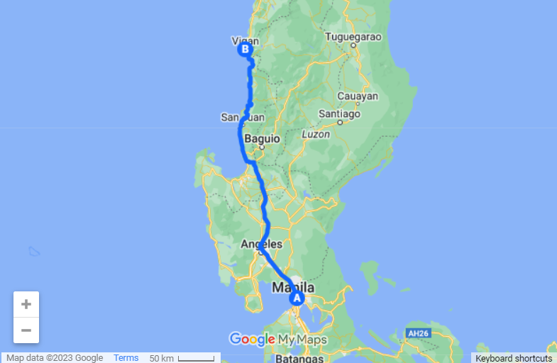 Manila to Vigan map